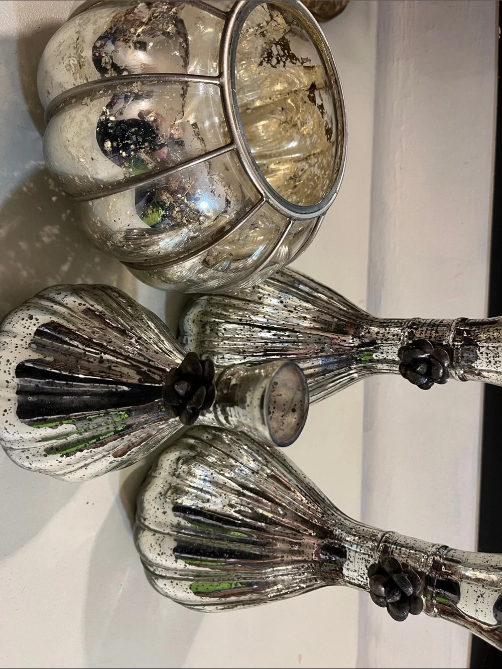 Reflective Silver Mercury Glass Vase Set - Decorative Home Accents